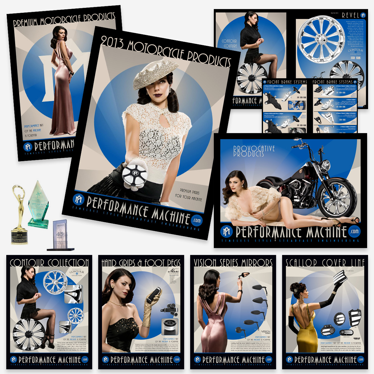 Motorcycle Print Ads and Catalog with Sexy Brunette Girl